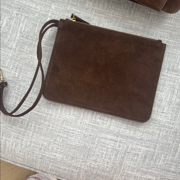 J. McLaughlin Tessare Suede Handbag Tote Brown Woven - Picture 7 of 9